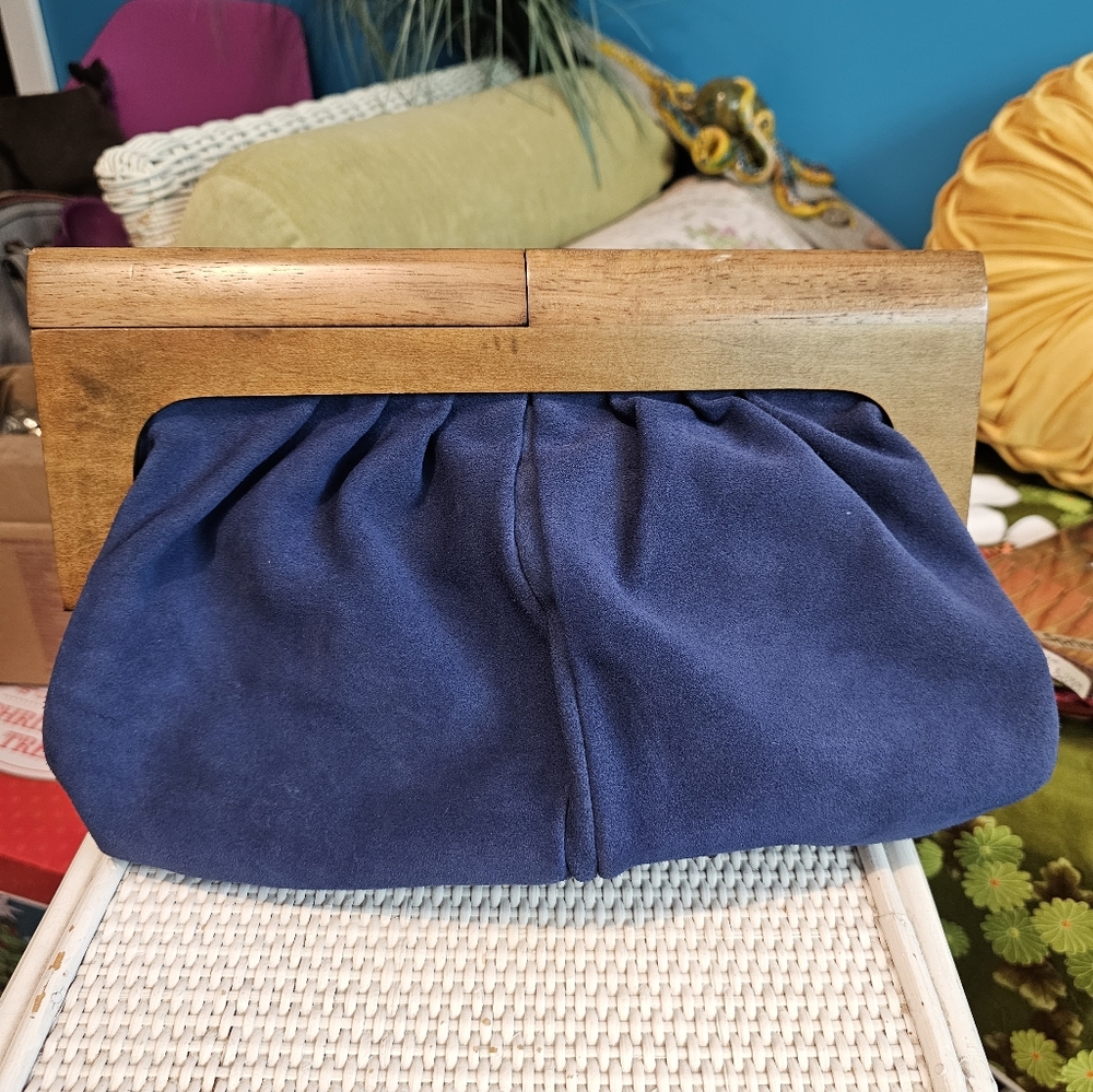 Suede and Wood Clutch/Purse